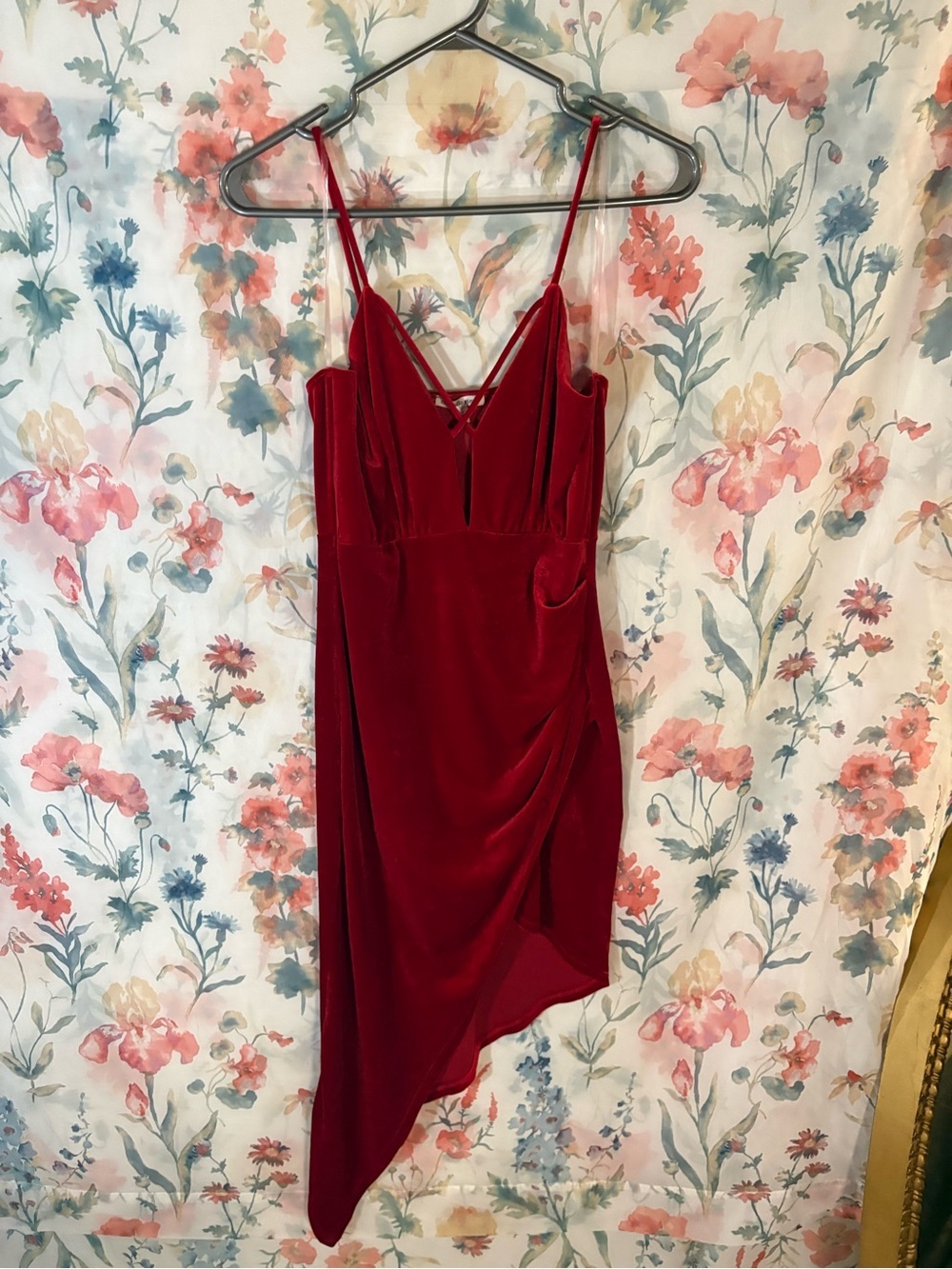 Vintage Red Velvet Asymmetrical Slip Dress